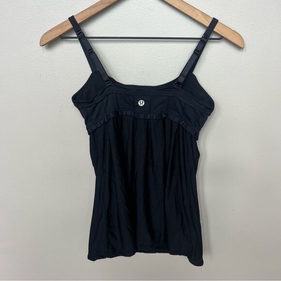 Lululemon Black Pritti Ruffle Tank Size 4 Athletic Shirt Built in Sports Bra - Picture 4 of 11